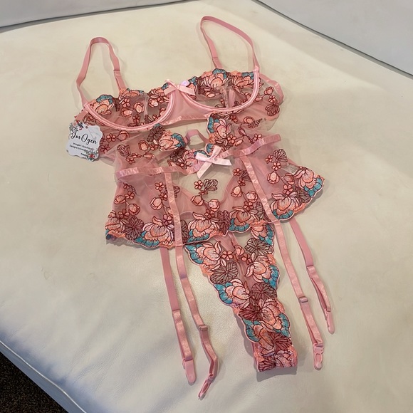 NWT underwire bodysuit pink contour bodysuit mesh transparent suspender sexy - Picture 9 of 15